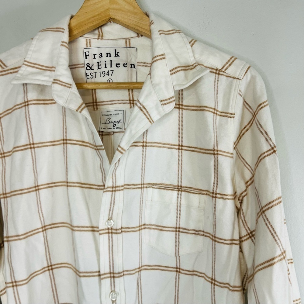 Frank & Eileen Barry woven button up camel windowpane size large - Picture 5 of 11